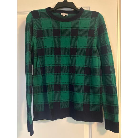 GUC Vintage Kim Rogers Plaid Sweater Green/Blue 100% Cotton Size Petite Large - Picture 1 of 5